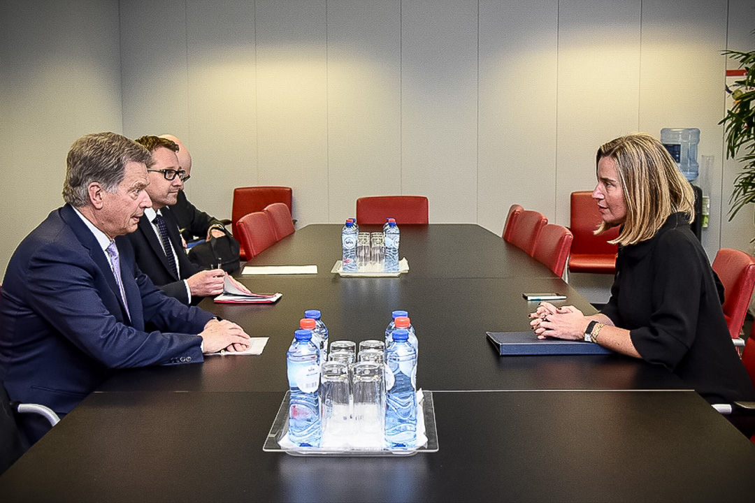 President Sauli Niinistö träffade EU:s höga representant Federica Mogherini. Foto: Europeiska unionen
