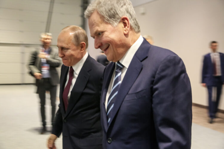 President Sauli Niinistö met with Russian President Vladimir Putin in Saint Petersburg, on 9 April 2019, before the plenary session of the Arctic: Territory of Dialogue Forum. Photo: Katri Makkonen/Office of the President of the Republic of Finland