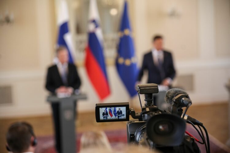 Presidentit Pahor ja Niinistö yhteisessä lehdistötilaisuudessa Ljubljanassa. Kuva: Matti Porre /Tasavallan presidentin kanslia