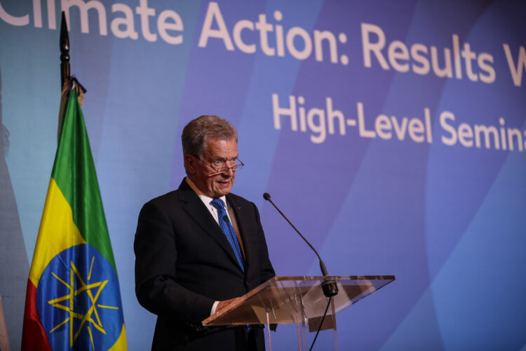 Presidentti Sauli Niinistö puhui  ilmastonmuutosaiheisessa konferenssissa Addis Abebassa 15. lokakuuta 2019. Kuva: Juhani Kandell/Tasavallan presidentin kanslia
