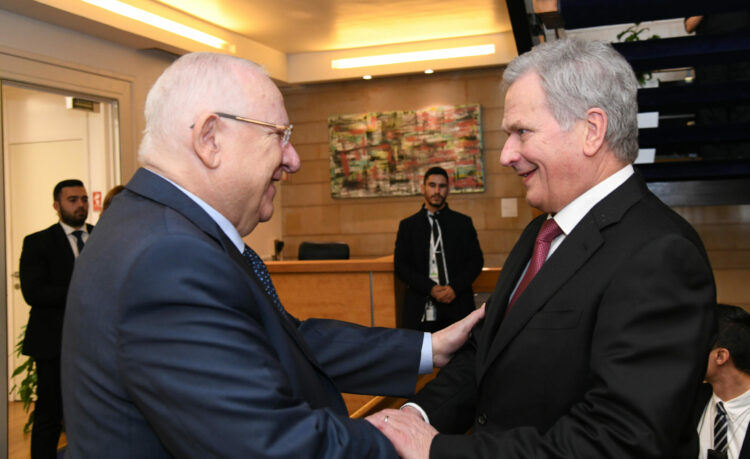 President Sauli Niinistö met with President of Israel Reuven Rivlin in Jerusalem on 22 January 2020. Photo: Haim Zach / GPO
