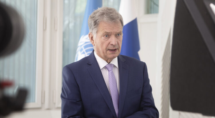 President of the Republic of Finland Sauli Niinistö making a virtual statement for the High-Level Meeting on the 25th anniversary of the Fourth World Conference on Women, 1 October 2020. Photo: Riikka Hietajärvi/The Office of the President of the Republic of Finland