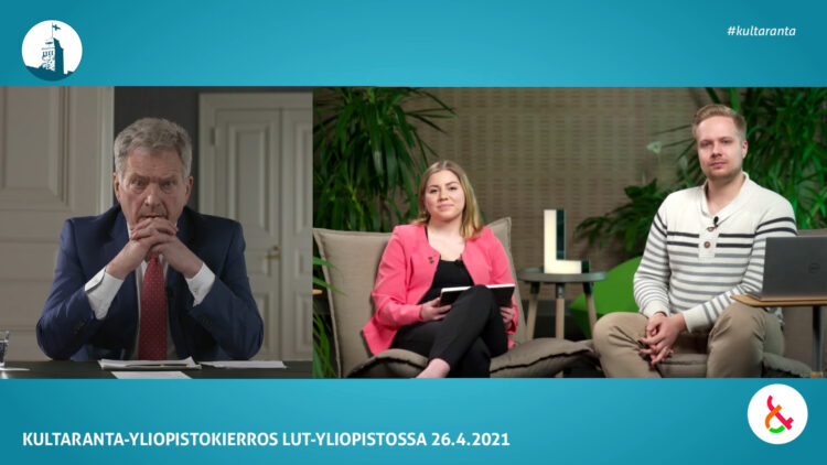 LUT-yliopiston keskustelun moderaattoreina toimivat Lappeenrannan teknillisen yliopiston ylioppilaskunnan hallituksen puheenjohtaja Anniina Pokki ja Ylioppilaskunnan toiminnanjohtaja Arttu Kaukinen.