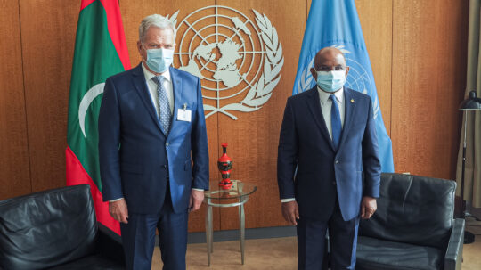 President Niinistö met with President of 76th session of United Nations General Assembly Abdulla Shahid in New York on 20 September 2021. Photo: Jouni Mölsä/The Office of the President of the Republic of Finland