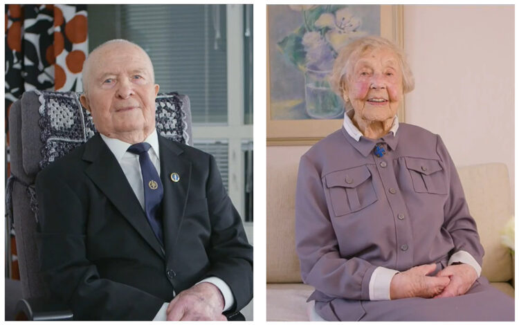 War veteran Unto Hakuli and member of the Lotta Svärd Helka Visuri sent touching greetings to everyone watching Yle’s Independence Day broadcast: “Life is worth living in any case.” Screenshot of the Yle broadcast.