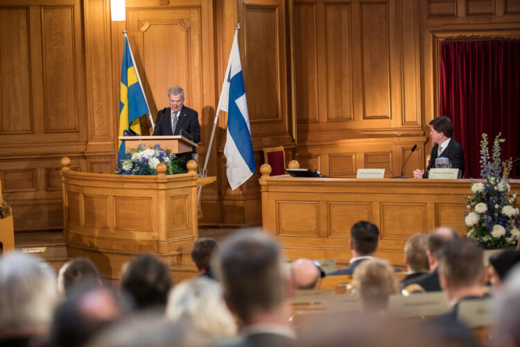 President Niinistö held a speech at the Swedish Parliament on the subject "Responsible, strong and stable Nordic region". Photo: Matti Porre/The Office of the President of the Republic of Finland