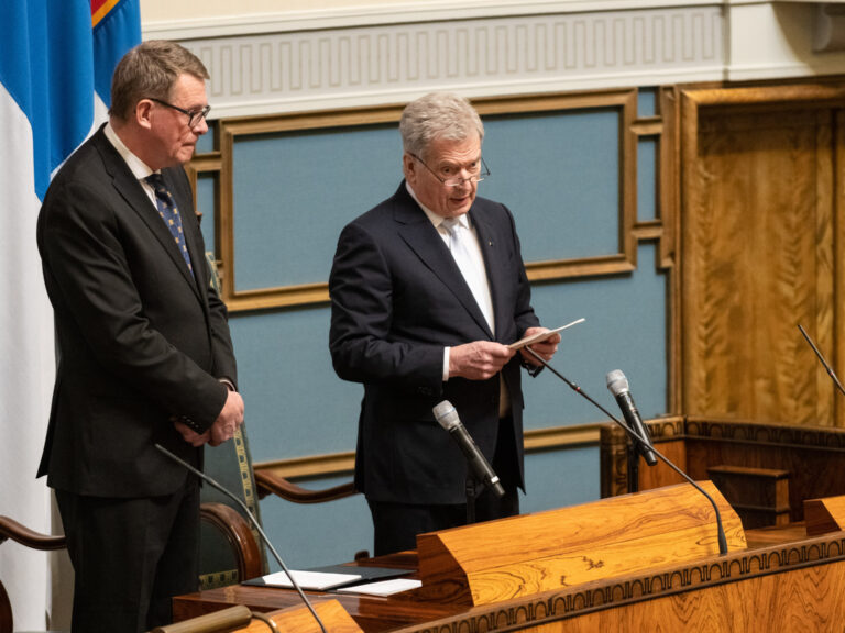 Tasavallan presidentti Sauli Niinistö piti puheen eduskunnan vaalikauden päättäjäisissä 29. maaliskuuta 2023. Kuva: Tero Hanski / Eduskunta