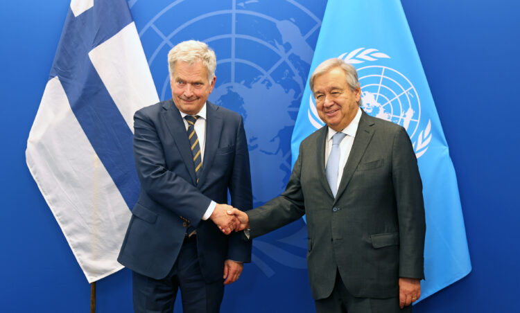 In their meeting, President Niinistö and UN Secretary-General Guterres discussed a variety of topics, including the Our Common Agenda initiative. Photo: Riikka Hietajärvi/Office of the President of the Republic of Finland
