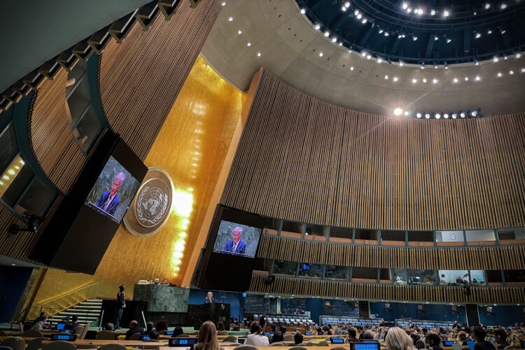 Presidentti Niinistö puhui YK:n yleiskokouksessa 20. syyskuuta 2023. Kuva: Riikka Hietajärvi/Tasavallan presidentin kanslia
