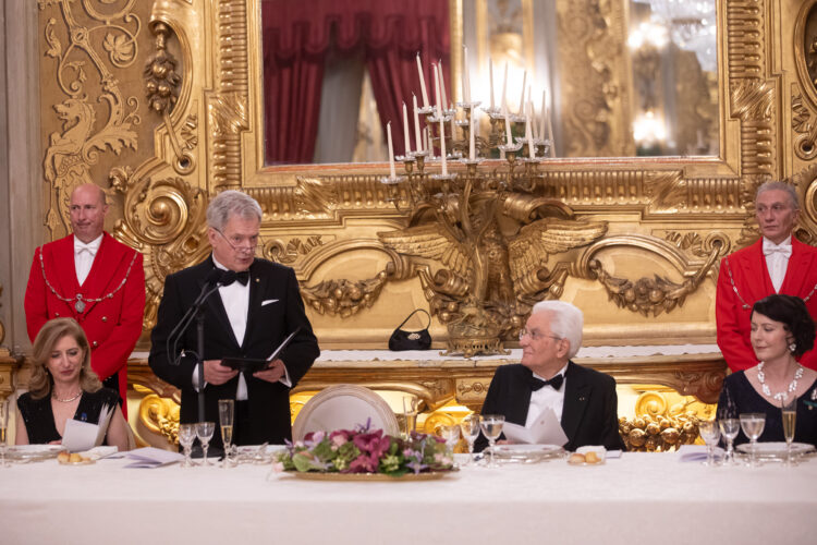 President Niinistö gave a speech at the state dinner in Rome hosted by President of Italy Sergio Mattarella. Photo: Matti Porre/Office of the President of the Republic of Finland